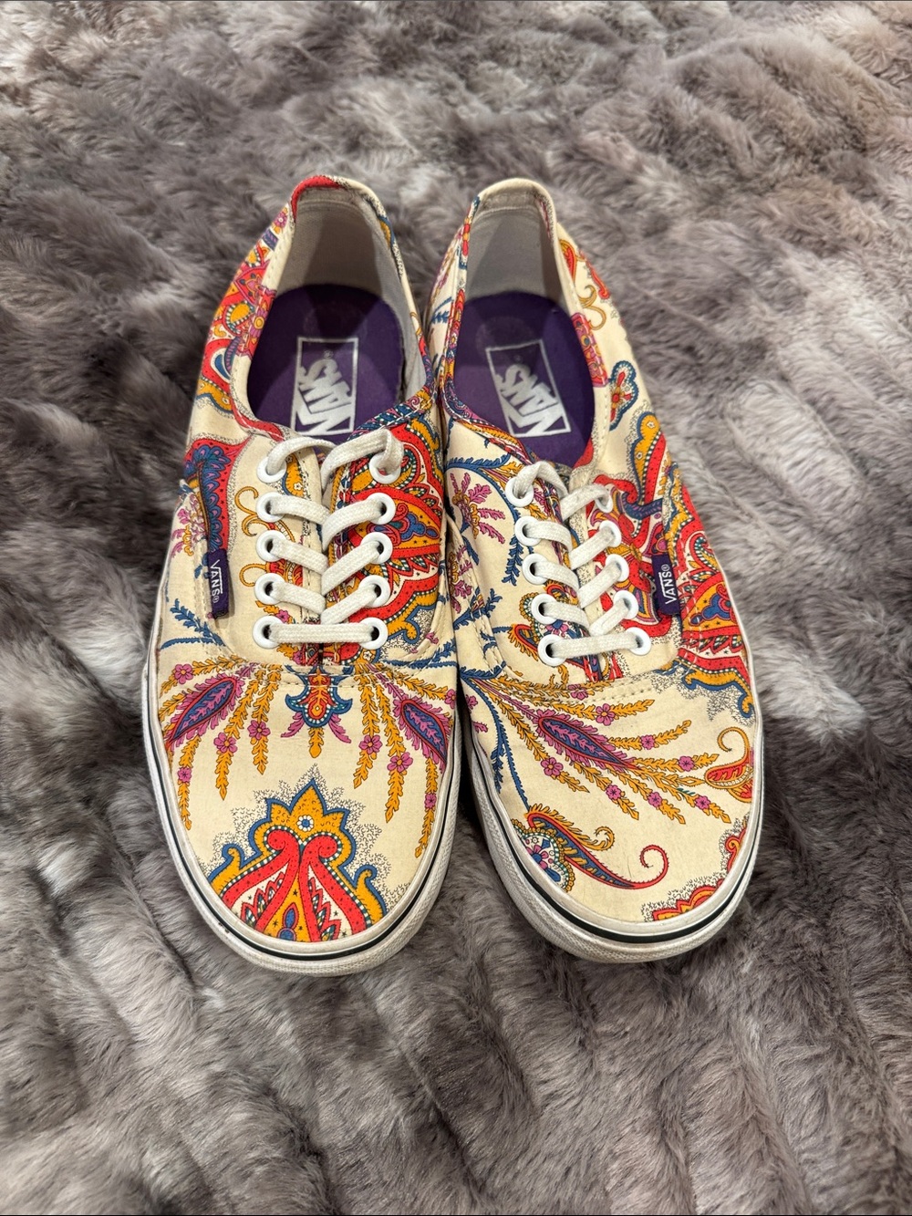 Vans Liberty Women's Paisley Canvas Sneakers in Cream with Red & Purple Accents